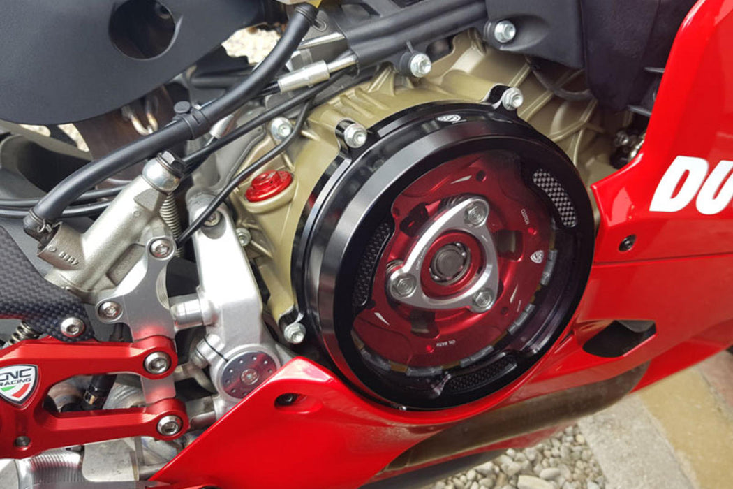 Clear oil bath clutch cover with carbon fiber inlay for Ducati Panigale